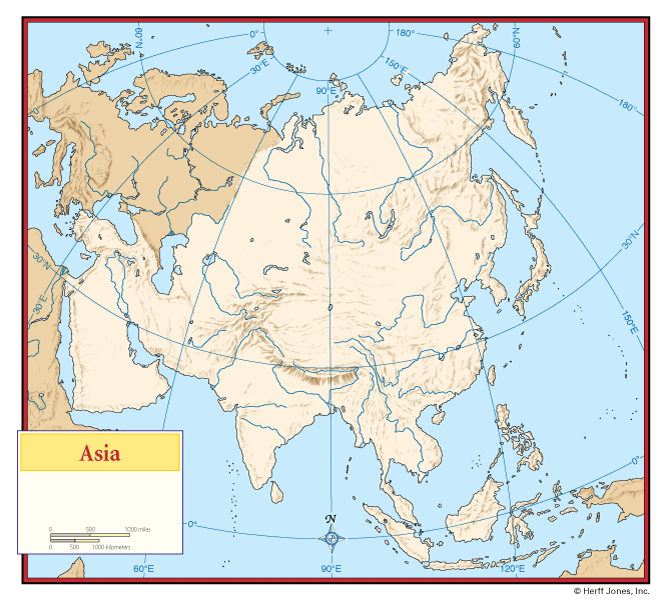 Asia Outline Maps without Boundaries