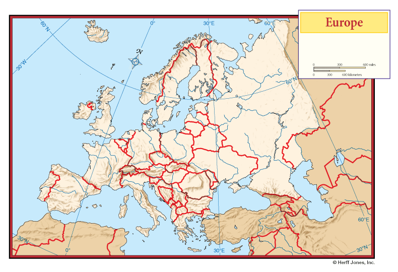Europe Outline Maps with Boundaries