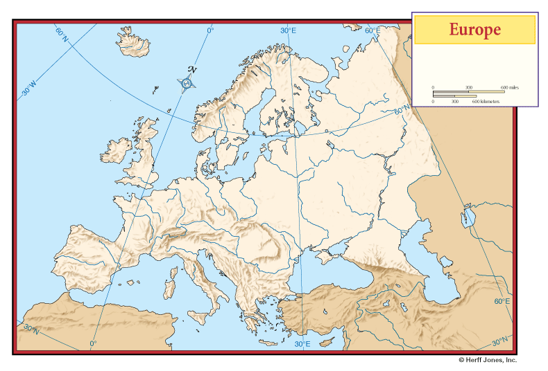 Europe Outline Maps without Boundaries