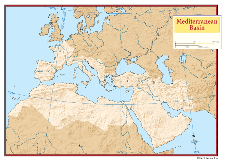 Mediterranean Basin Outline Maps without Boundaries