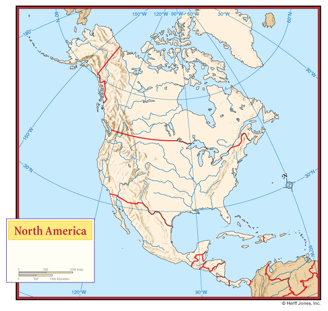 North America Outline Maps with Boundaries
