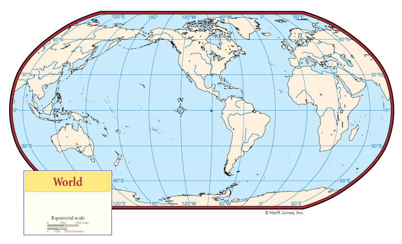 World Atlantic centered Outline Maps without Boundaries