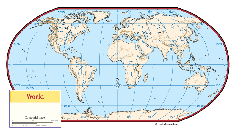 World Centered Outline Maps without Boundaries