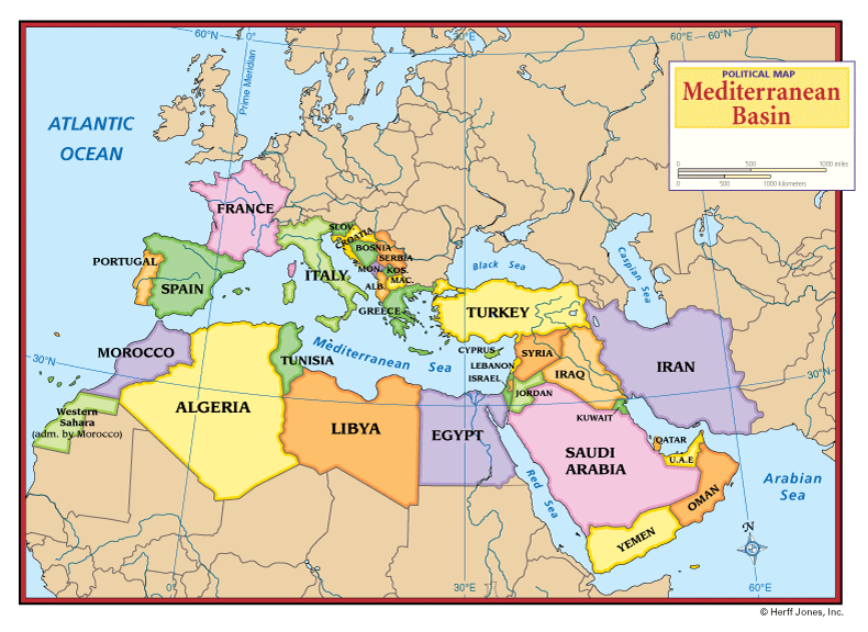 Political Map Mediterranean Basin